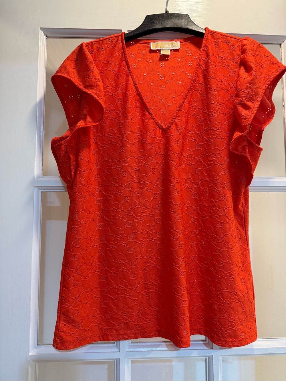 Michael Kors Red Lace Flutter Sleeve Blouse